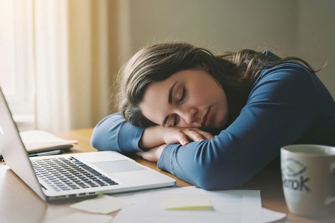Девушка спит за столом